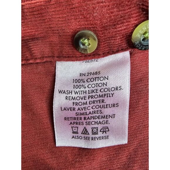 Pendleton Size Medium Mens Burgundy Corduroy Button Down Long Sleeve Shirt - Picture 6 of 10